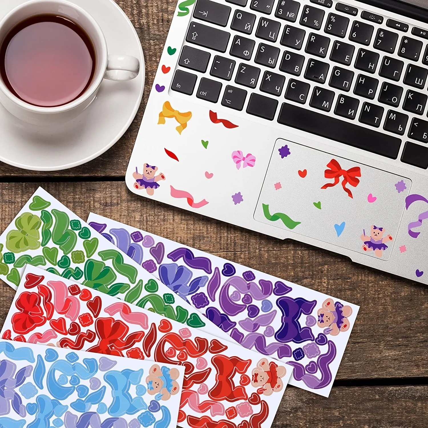 MOHAMM 1pc Bling Colorful Bow Ribbon Decorative Stickers Waterproof for Scrapbooking DIY Craft Notebook Journal Album Calendars