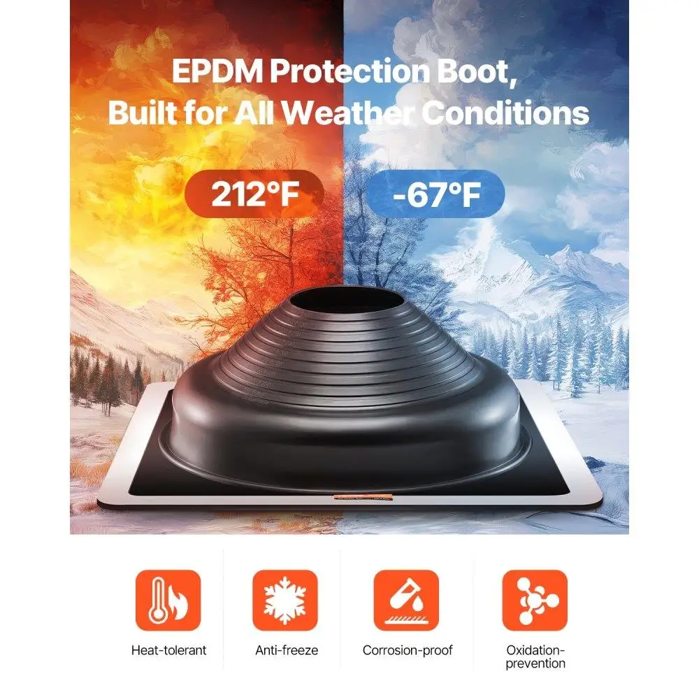 2PcsMetalRoofPipeFlashingBootsfor6-3/4to14PipeHighTempBlackEDPM