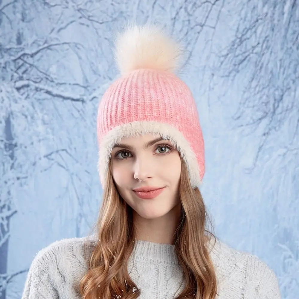 Comfortable Cold-proof Colorful Knitted Hat Keep Warm Plush Beanies Hat Colorful Ear Protection Hat