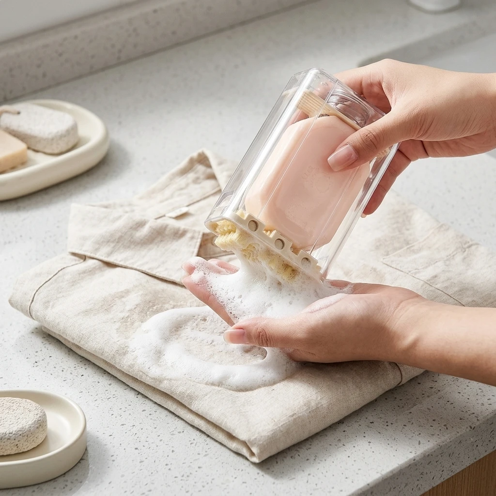 

Automatic Foam Soap Dispenser Anti-Slip Base Drainage Soap Saver Box Soft Bristles for Shoes Clothes Home Bathroom