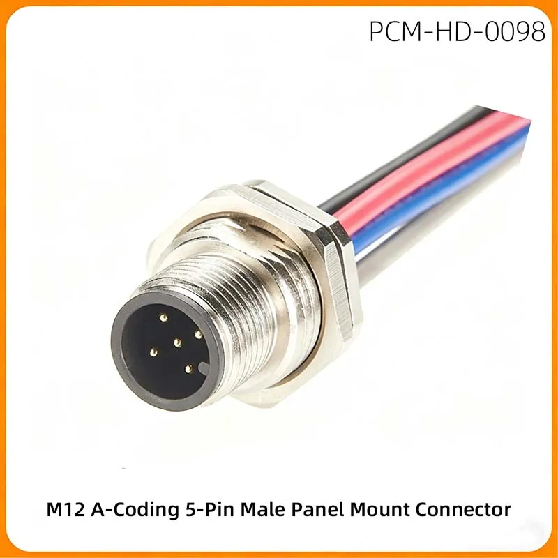 0.2-meter industrial-grade M12 male connector, 5-pin A-code panel-mount cable, IP67 waterproof, screw-lock