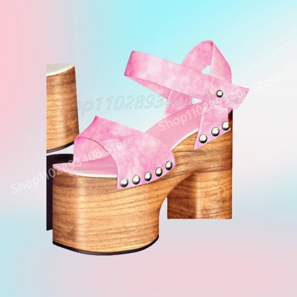 

Thick Soled Round Rivets White Retro Sandals Chunky High Heel Elegant Platform Women Shoes 2025 Fashion Sexy Zapatos Para Mujere