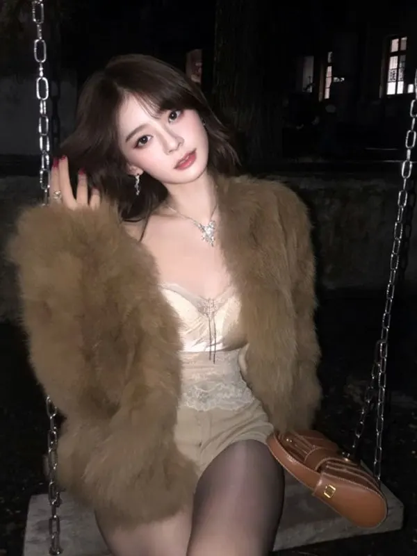 

Retro Fur Coat ort Sli Trendy Winter Outerwear Youth Casual Warm Color Faionable Biker Sle Women's Coat