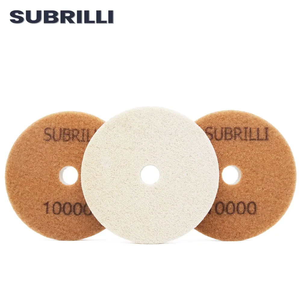 SUBRILLI 3pieces 4inch 100mm Diamond Sponge Polishing Pads Marble Artificial Stone Terrazzo Concrete Grinding Buffing Disc