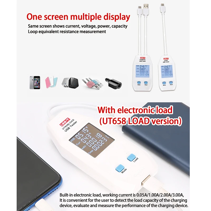 UNI-T USB Tester UT658 Series Digital Voltmeter Ammeter Current Amperemeter Capacity Meter Doctor For Mobilephone Tablet Power