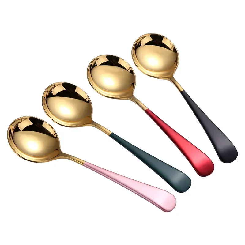 304 Stainless Steel Round Head Serving Dessert Spoon Coffee Tablespoon Honey Specialty Spoons Kitchen Gadget Tableware