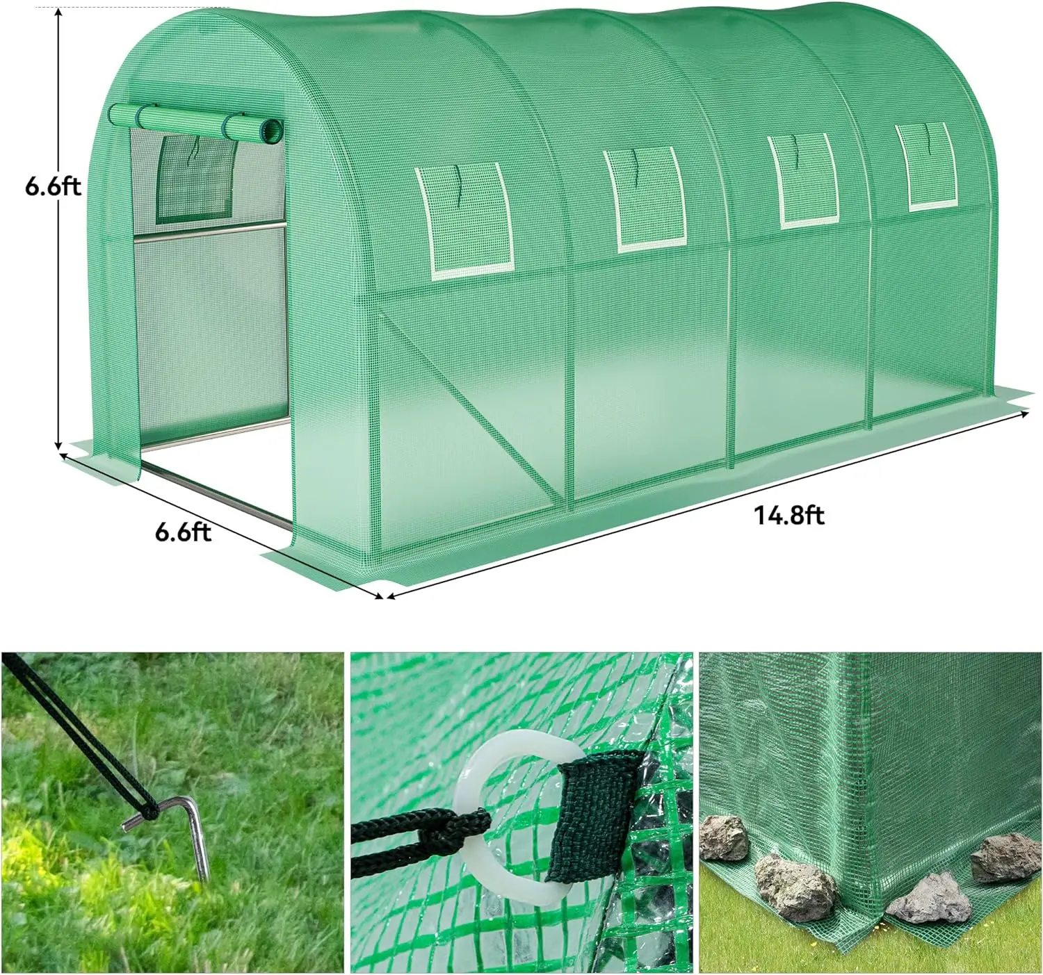 15x6.5x6.5ft Greenhouse w/ Watering System Heavy Duty Green House Large Tunnel Greenhouses Kit Walk in Outdoor Plant Gardening