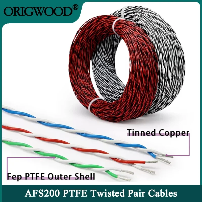 1~20m AFS200 PTFE Wire 2pins 26/25/24/22/20/18/17/15/13AWG High Temperature DIY FEP Twisted Pair Electronic Signal Copper Cable