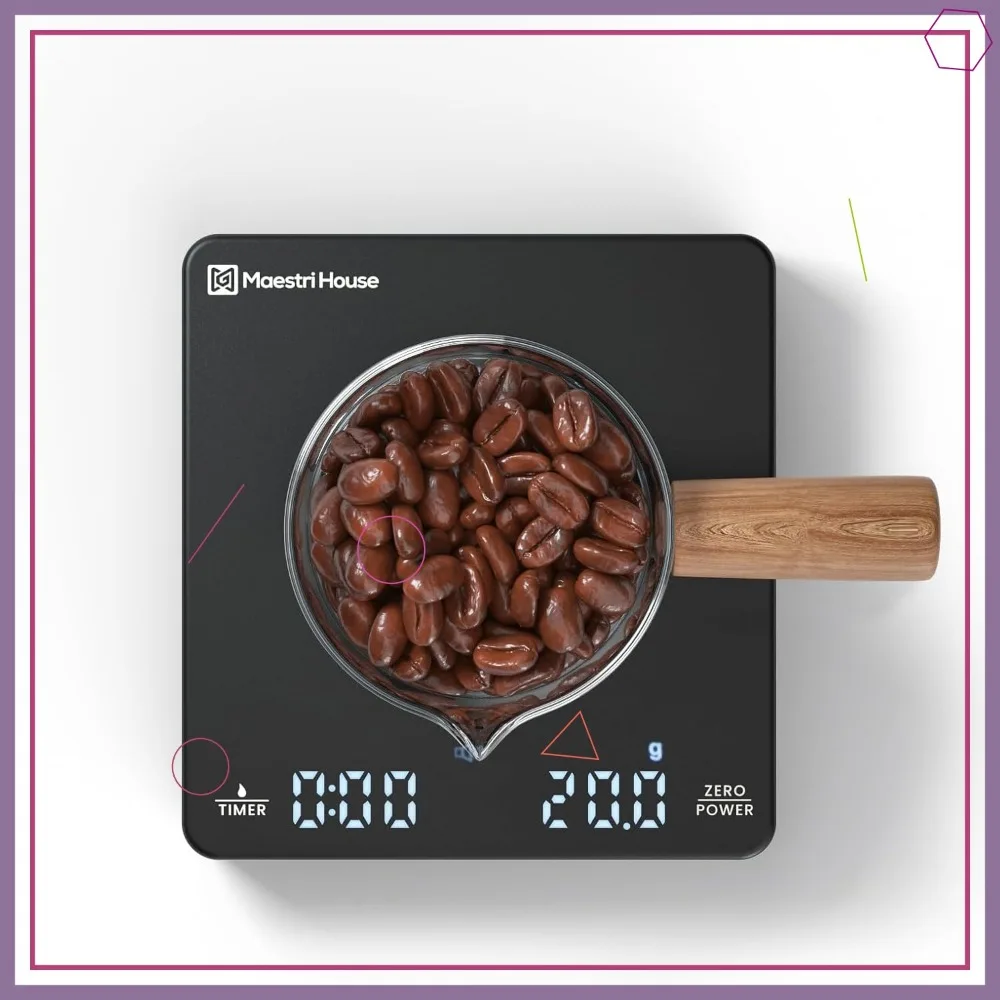 

Portable Digital Coffee Scale with Timer, 2kg/0.1g Accuracy for Espresso & Pour-Over, Rechargeable Kitchen Scale