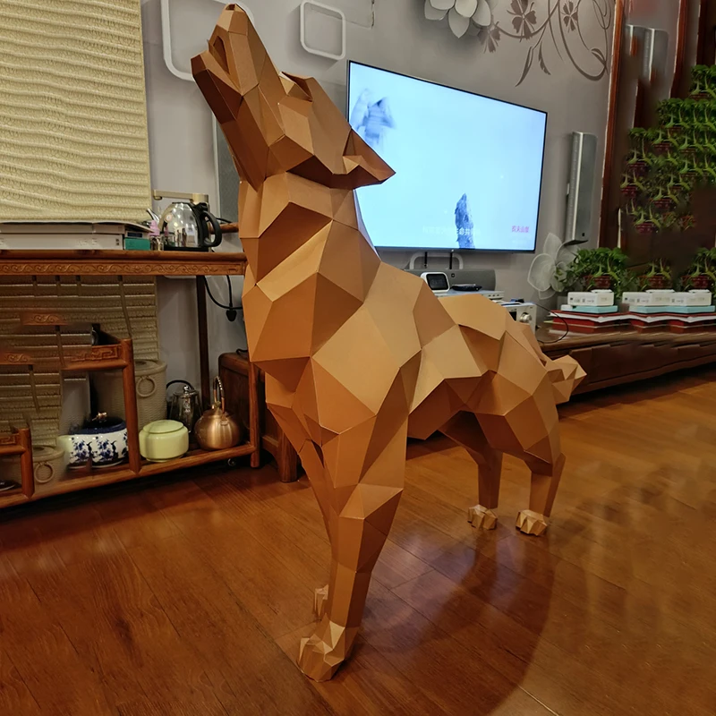 120cm Wolf Paper Model 3D Large Animal Papercraft Home Decor Hand Made Origami Room Ornament Sculpture Props DIY Paper Puzzles