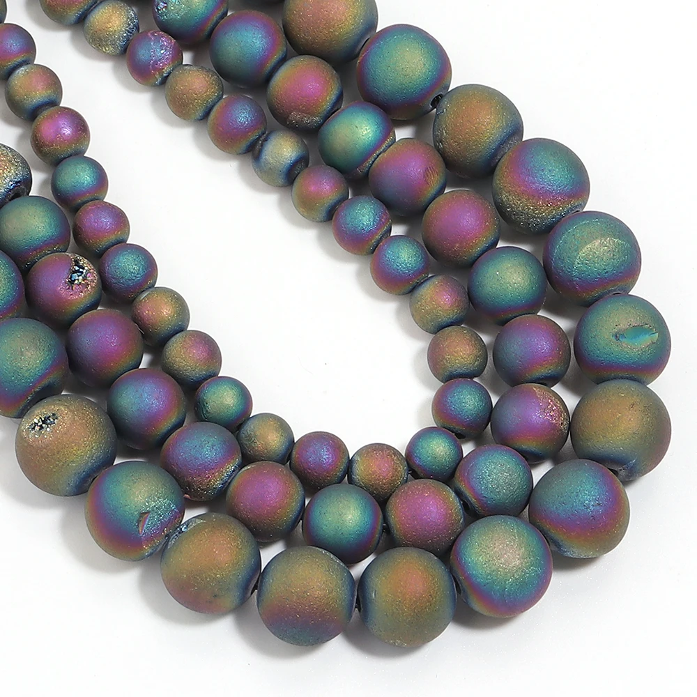 6/8/10 مللي متر متجمد مات الملونة العقيق حجر الخرز قوس قزح اللون الجولة فضفاض الخرز لصنع المجوهرات عقد دي اي واي سوار