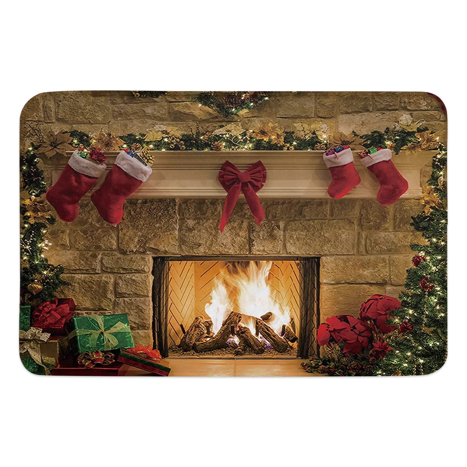 Christmas Fire Fireplace Doormat Decorations for Home Carpet Navidad Ornament New Year Gifts Xmas Party Decor Rug Mat