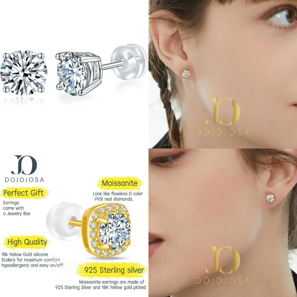 

Lab-Created Moissanite Stud Earrings in 925 Sterling Silver for Women and Men - Perfect Gift Choice for Special Occasions
