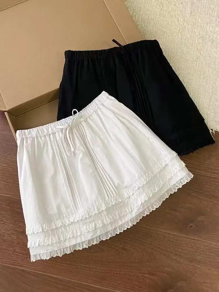 

White Skirts Women Clothing High Waist Bandage Jupe Chic Korean Summer Saia Patchwork Lace Mini Skirt 2025 Faldas Mujer De Moda