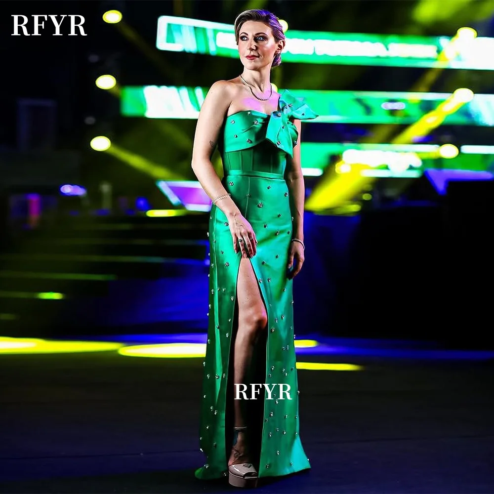 

RFYR Beaded Prom Dress Crystals Stones One Shoulder Party Dress Side Train Evening Dress Celebrity Dress Customized