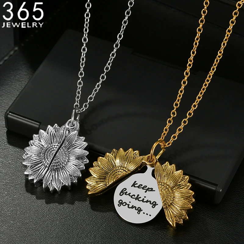 

Sunflower Open Engraved Pendant Customized Name Words Stainless Steel Necklaces for Women Personalized Jewelry Birthday Gift
