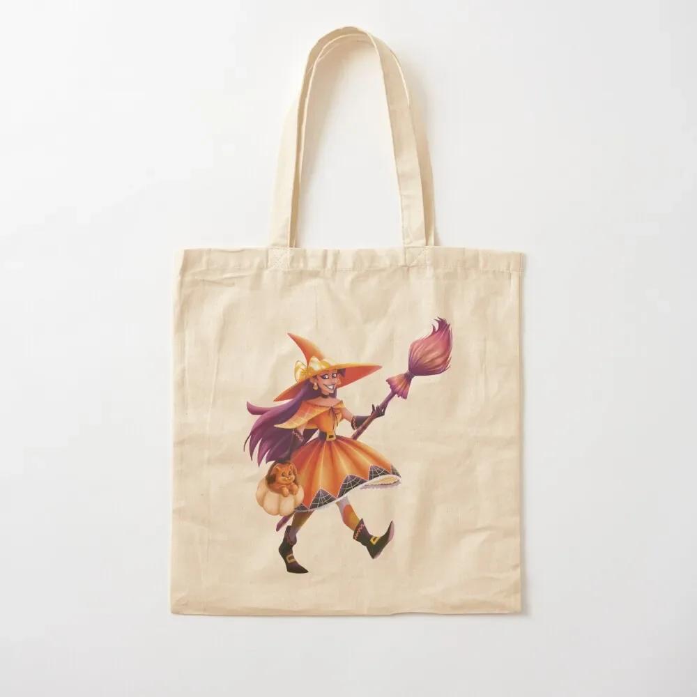 

Witch with her magic broom and her orange cat in a pumpkin Tote Bag hand bag ladies Customizable tote bag