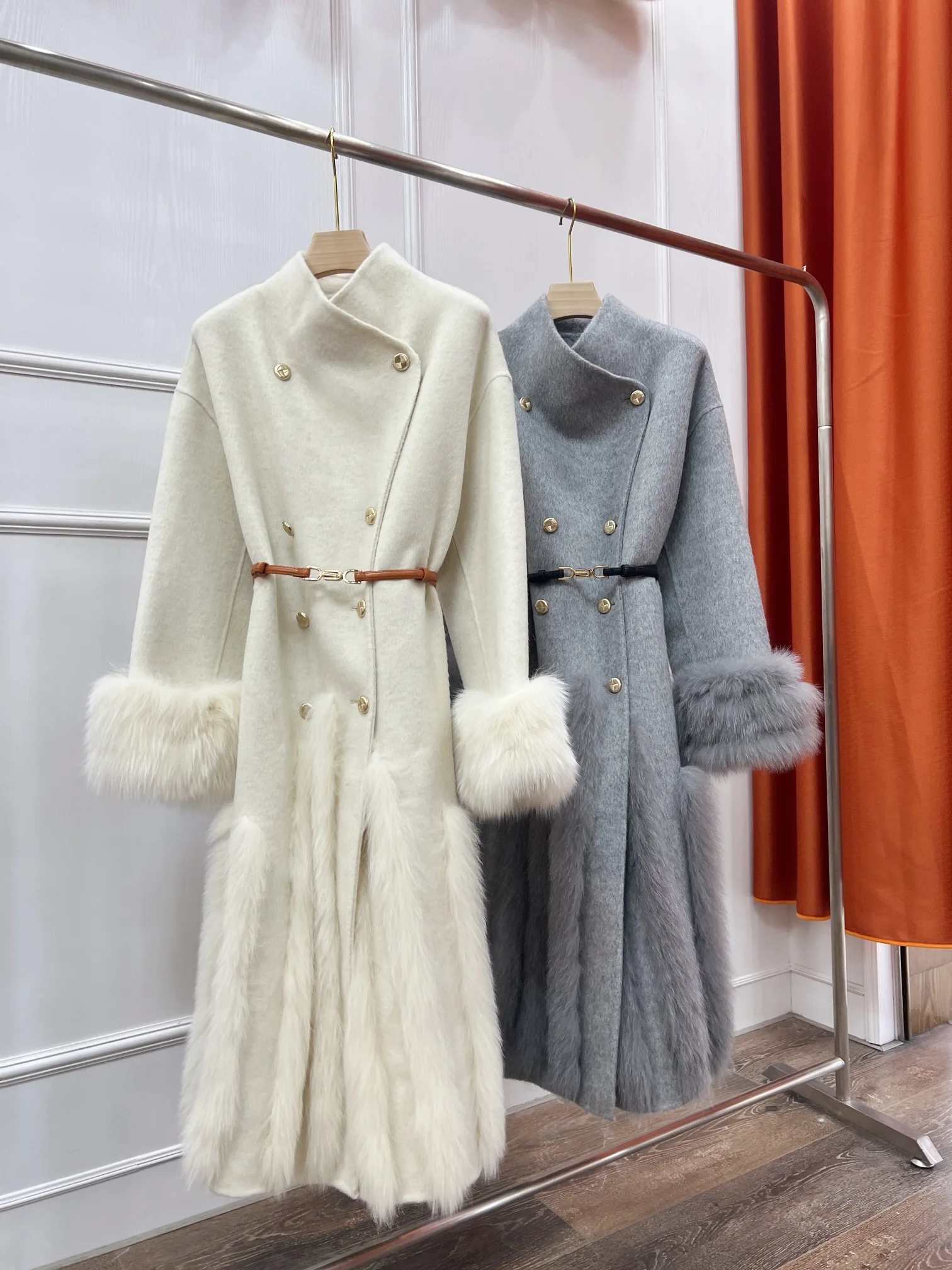 2024 New Winter Real Natural Fox Fur Coat Ladies Outwear Female Coat Cashmere Wool Woolen Women Luxury Jacket