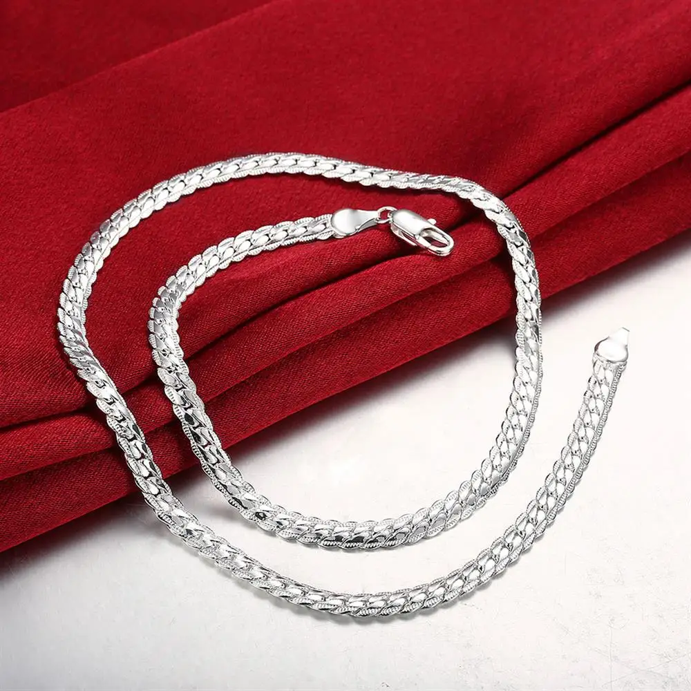 925 Sterling Silber Armbänder Halskette Schmuckset für Männer und Frauen, klassische, feine 5 mm Flachkette, 18/20/22/24 Zoll, modisches Partygeschenk – Detail 5