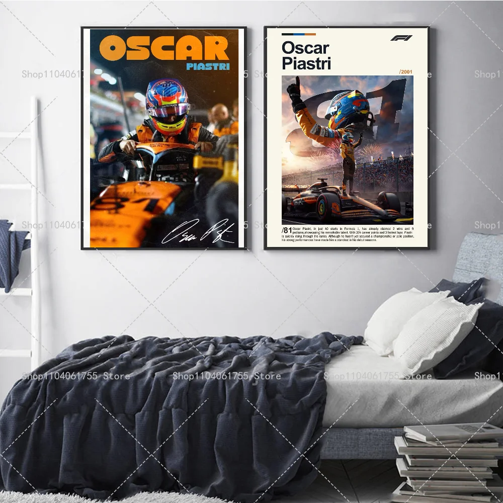 1PC F1 O-Oscar 81 P-Piastri Poster Self-adhesive Art Waterproof Paper Sticker Coffee House Bar Room Wall Decor