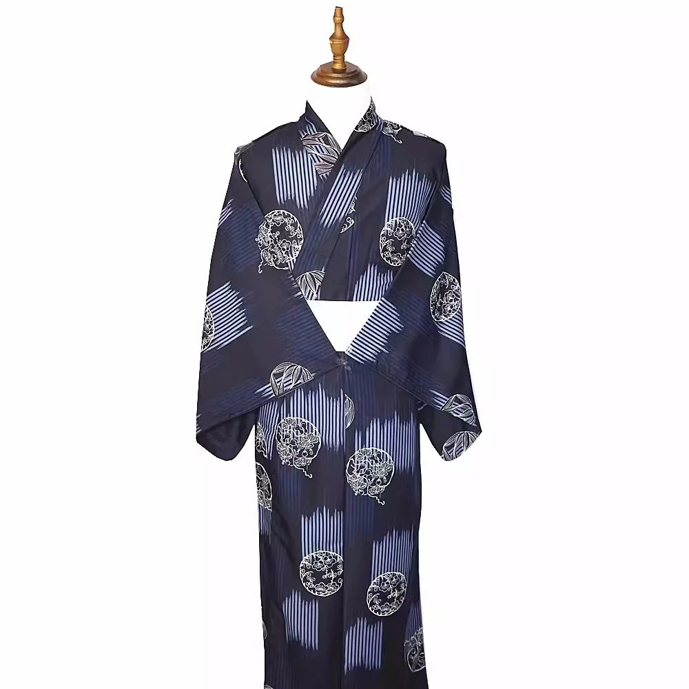 Japan Style Men Traditional Kimono with Belt Yukata Bath Robe Photography Clothing Cosplay Costume