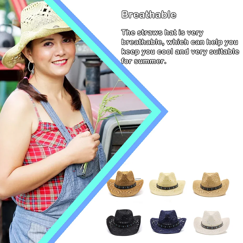 Sombrero de paja de vaquero, gorra de ala ancha para playa, gorras de protección solar para vacaciones, color caqui