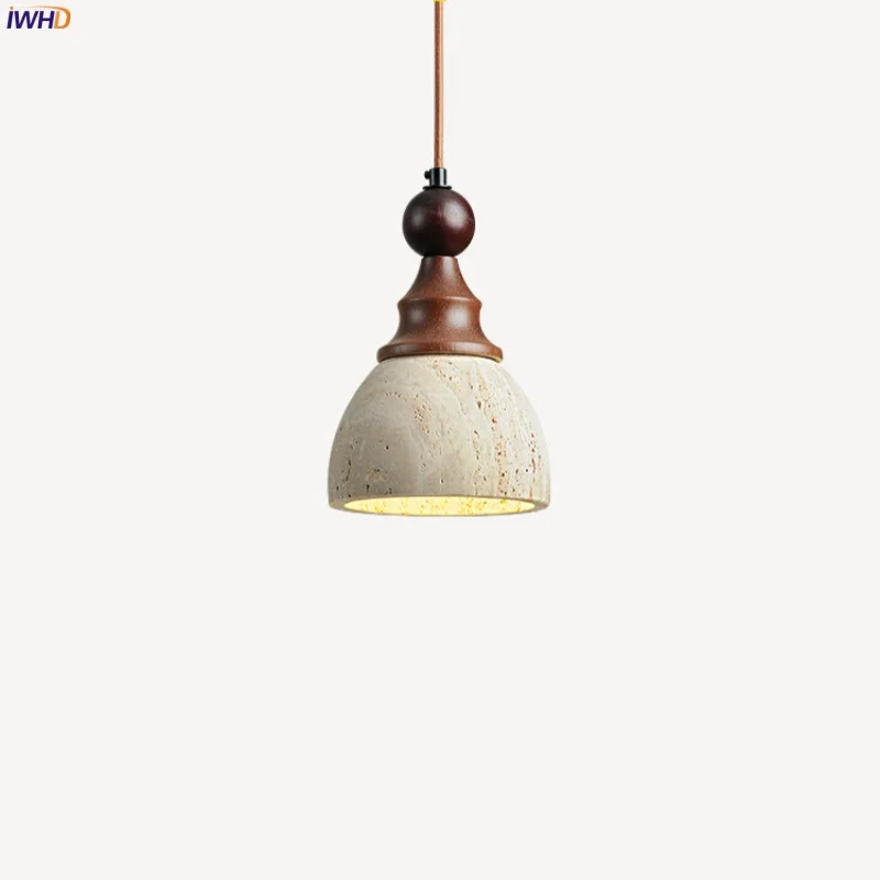 

IWHD Mid Century Modern LED Hanging Lamps Interior Lighting For Living Room Decoration Bedroom Wood Stone Pendant Light Lamparas