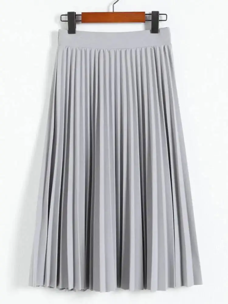 

Весенне-осенняя новая модная женская юбка с высокой талией, плиссированная однотонная эластичная юбка средней длины, акция, женская черная, розовая