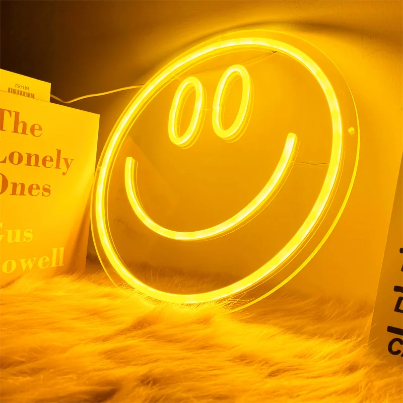 

Smiley Smile Face Neon Sign Cartoon Anime Led Custom Neon Light Gold Yellow Lemon Yellow INS Style for Kawaii Room Decoration