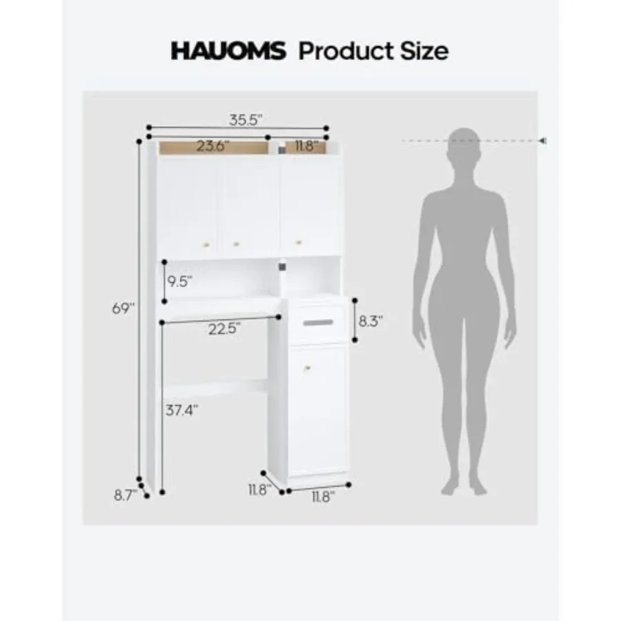 7-Tier Over Toilet Storage Cabinet, 2-in-1, Separable Bathroom Storage