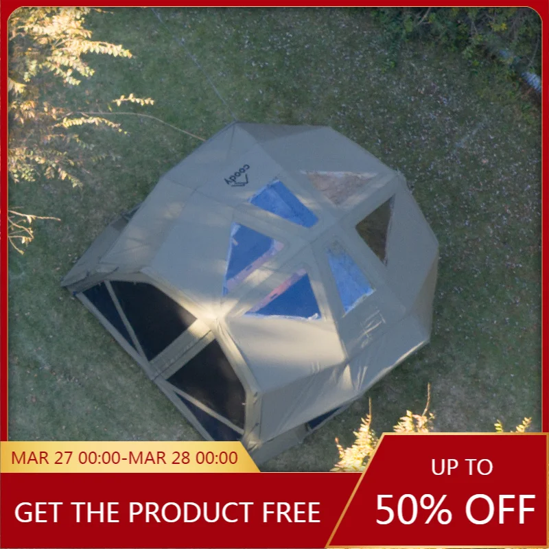 Army Green Coody Hubshelter Pro Air Tent, Durable Cotton 4-Season Inflatable Tent for 4-6 People Family Outdoor Camping