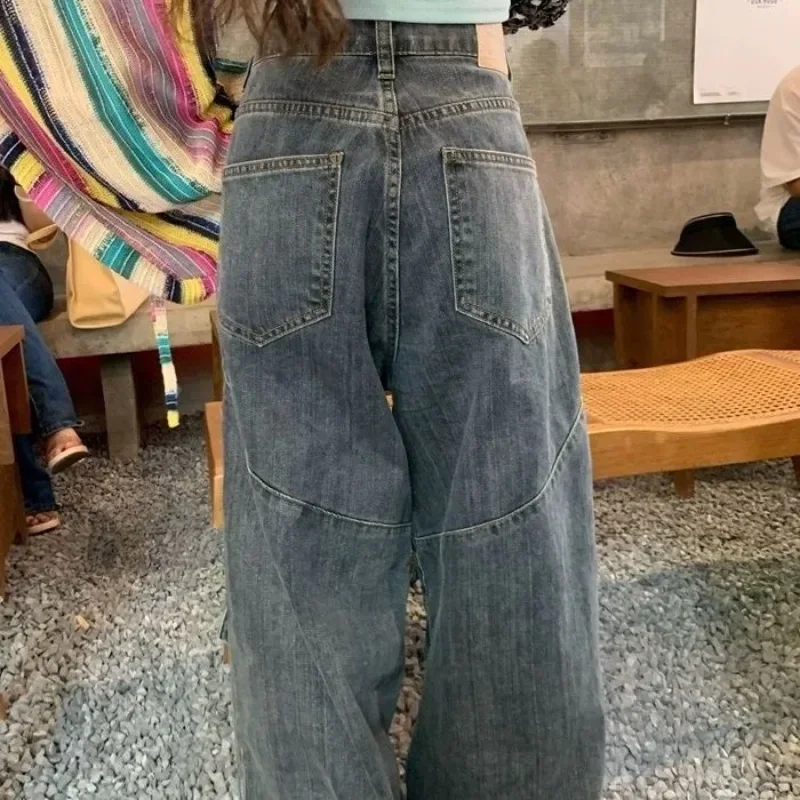 Large Size Retro Punk Large Pocket Tooling Jeans Women's Street Fashion Straight-leg Pants Y2k Loose Mopping Pants for Women