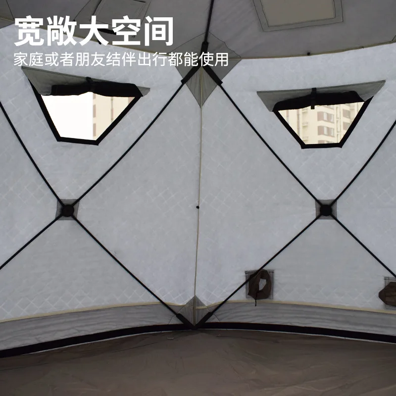 Hexagonal Ice Fishing Tent, abertura rápida, algodão, espessado, quente, 5 pessoas, livre para configurar, fonte de fábrica, inverno