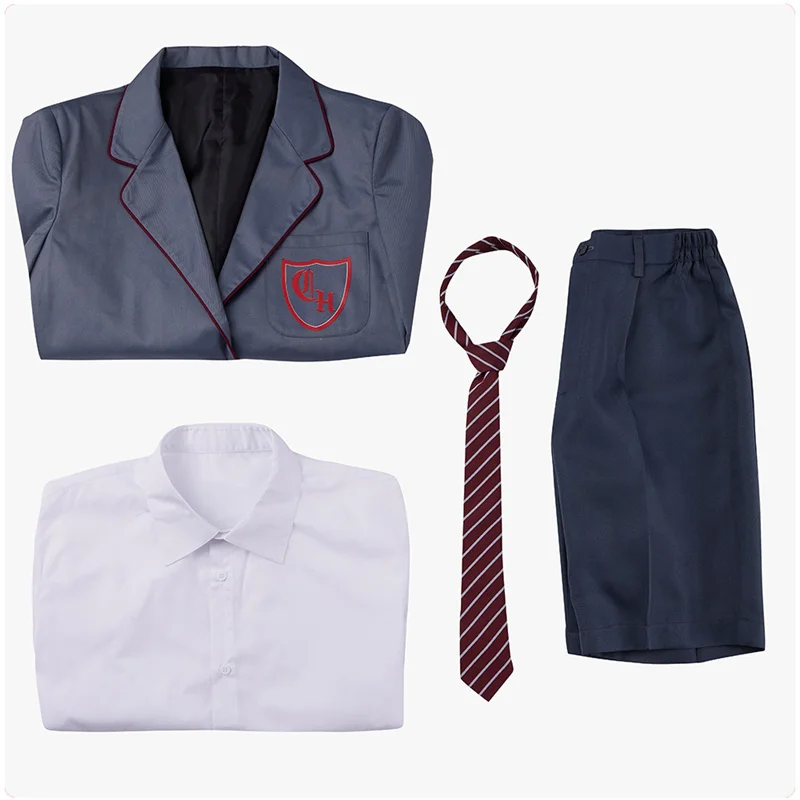 Matilda Grey School Uniform Cosplay Costume Musical Men Women Kids Casual Shorts Uniform Set in Red Halloween Party Outfit view 6