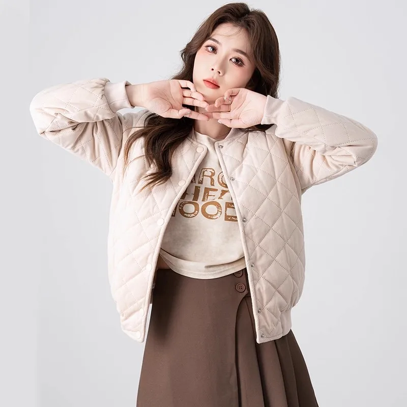 Autumn Winter Short Cotton Coat Women Warm Thicken Velvet Jacket Parkas Students Baseball Outerwears Female Solid Bombers Tops