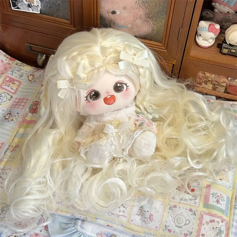 Sweet Long Curly Hair Cotton Doll Wig Clamping Chemical Fiber Plush Doll Wigs Soft Silk Pink Doll Chemical Fiber Wig Cotton Doll