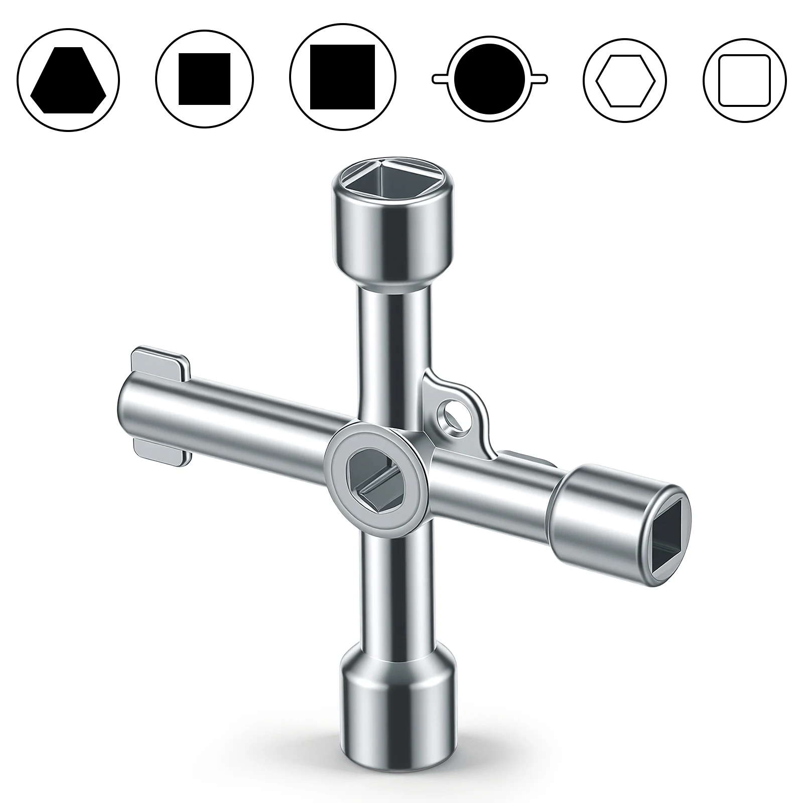 4 Way Universal Cross Key 6 In 1 Multi-functional Utility Key Zinc Alloy Portable Water Key for Water/ Gas Meter Valve Elevators