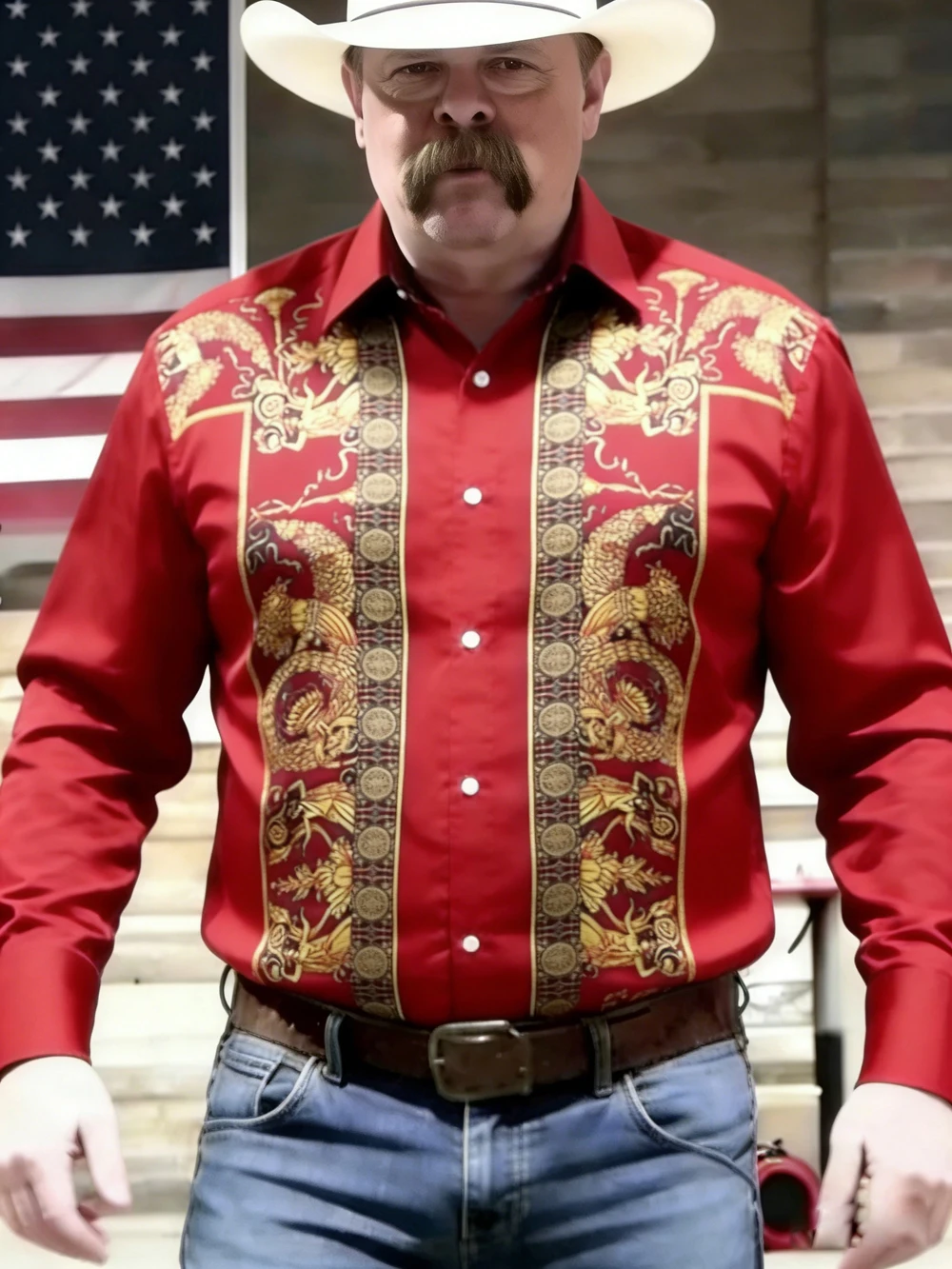 

Men's street casual long-sleeved lapel shirt Baroque pattern chain 3D printed shirt Hawaiian vacation social clothing for men