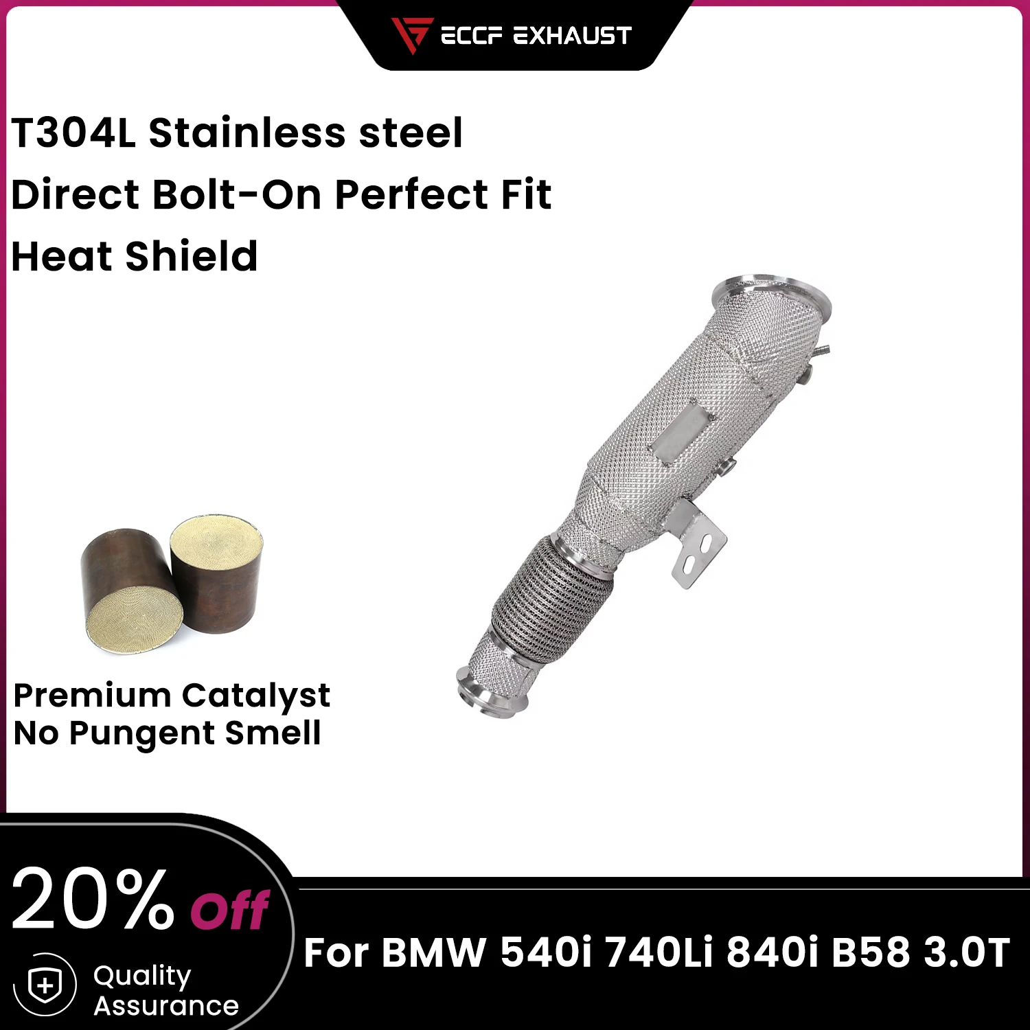 

ECCF Sports Downpipe With Heat Shield For BMW 540i 740Li 840i B58 3.0T Exhaust Sound High Flow Performance Upgrade