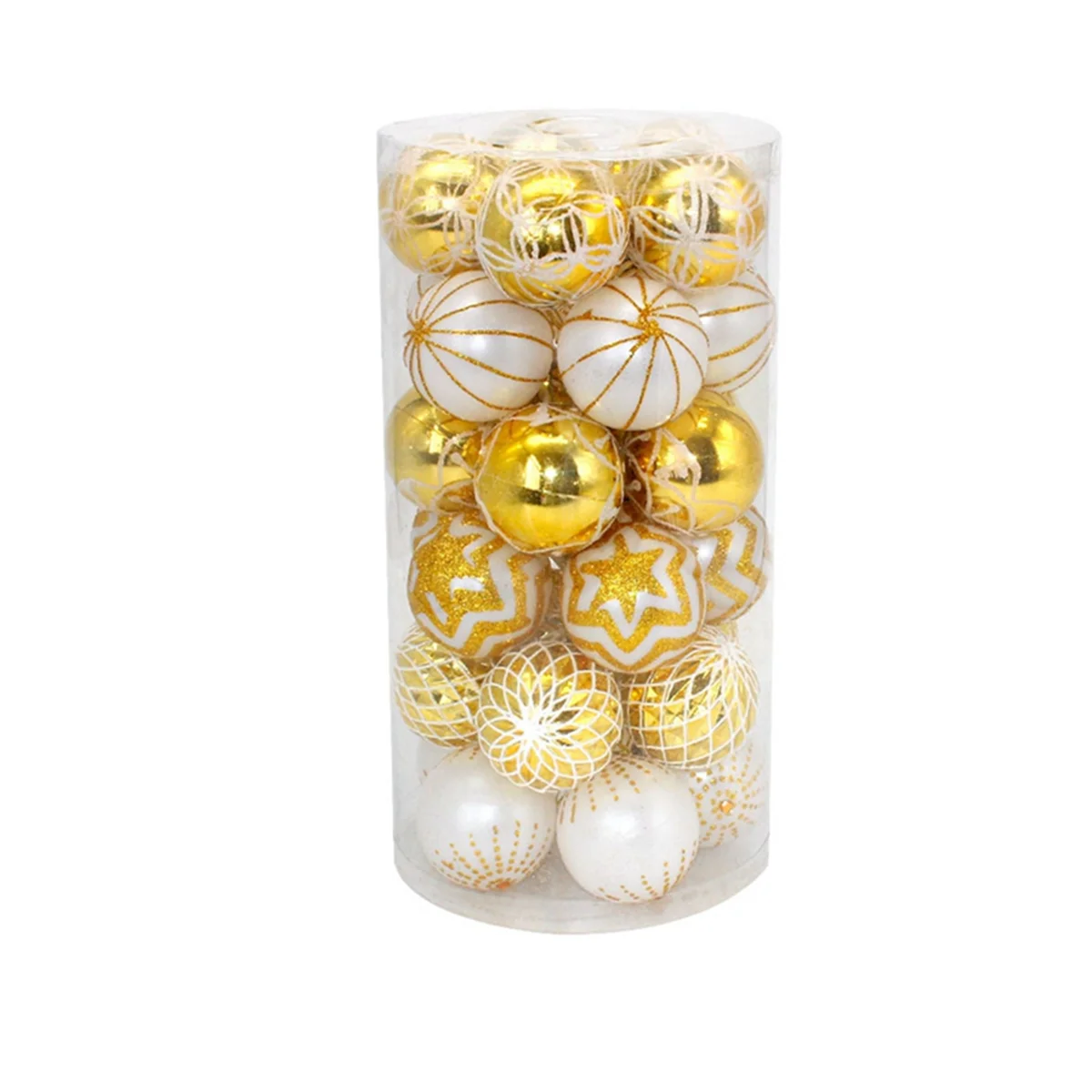 30-Pack Christmas Balls, 60mm Gold and White Painted Shatterproof Holiday Hanging Ornaments Christmas Tree Decoration