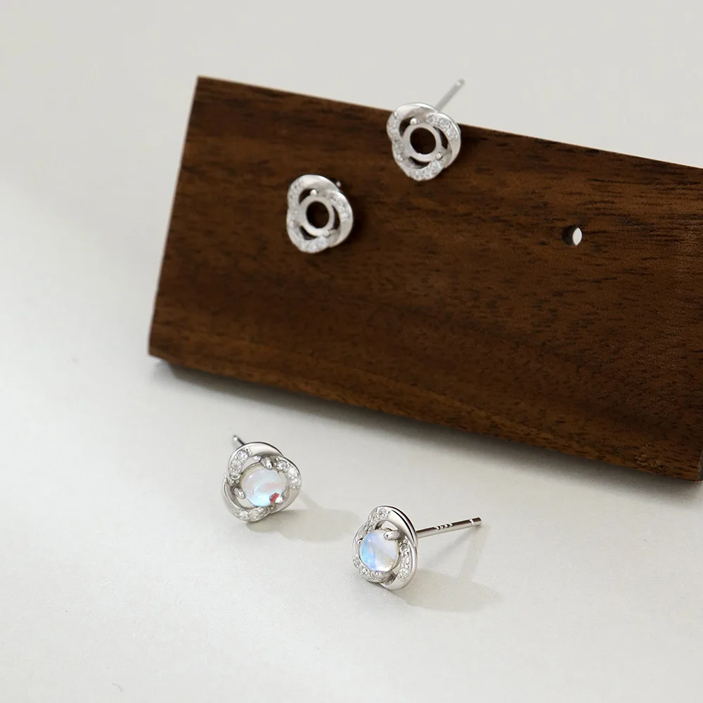 

S925 Sterling Silver Round Pierced Earring Blank with Micro-Prong Set CZ Elegant Sweet DIY Ear Stud Setting