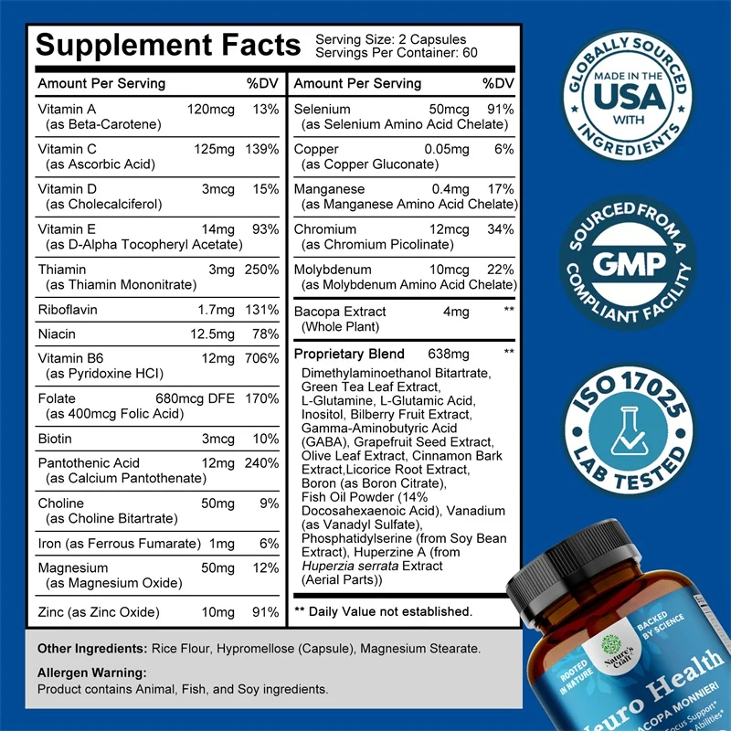 Neuro Health Supplement - Relieves Mental Fatigue, Support Nerve Function and Brain Health, Improve Memory and Focus