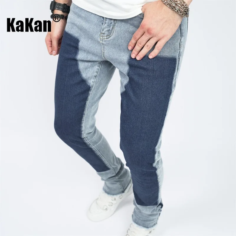 Kakan - New European and American Color Block Jeans for Men, Elastic Loose Men's Pants Straight Fit Long Jeans K9-2311
