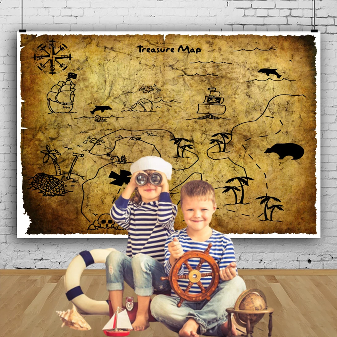 Vintage World แผนที่ฉากหลังโจรสลัดเครื่องบินเข็มทิศ World Travel เด็ก Boy Birthday Party Baby Shower การถ่ายภาพพื้นหลัง Prop