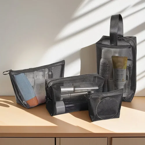 Imagen 2 del producto Kit organizador de maquillaje translúcido para mujer, bolsas de aseo de viaje en forma de corazón, bolsa de cosméticos grande y pequeña transparente, 1 Uds.