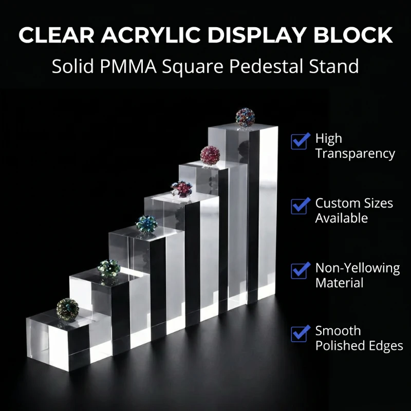 

Clear Solid Acrylic Square Block Pillar, PMMA Display Pedestal Base for Jewelry, Mini Ornaments, Figurine Models, Toys, Cosmetic
