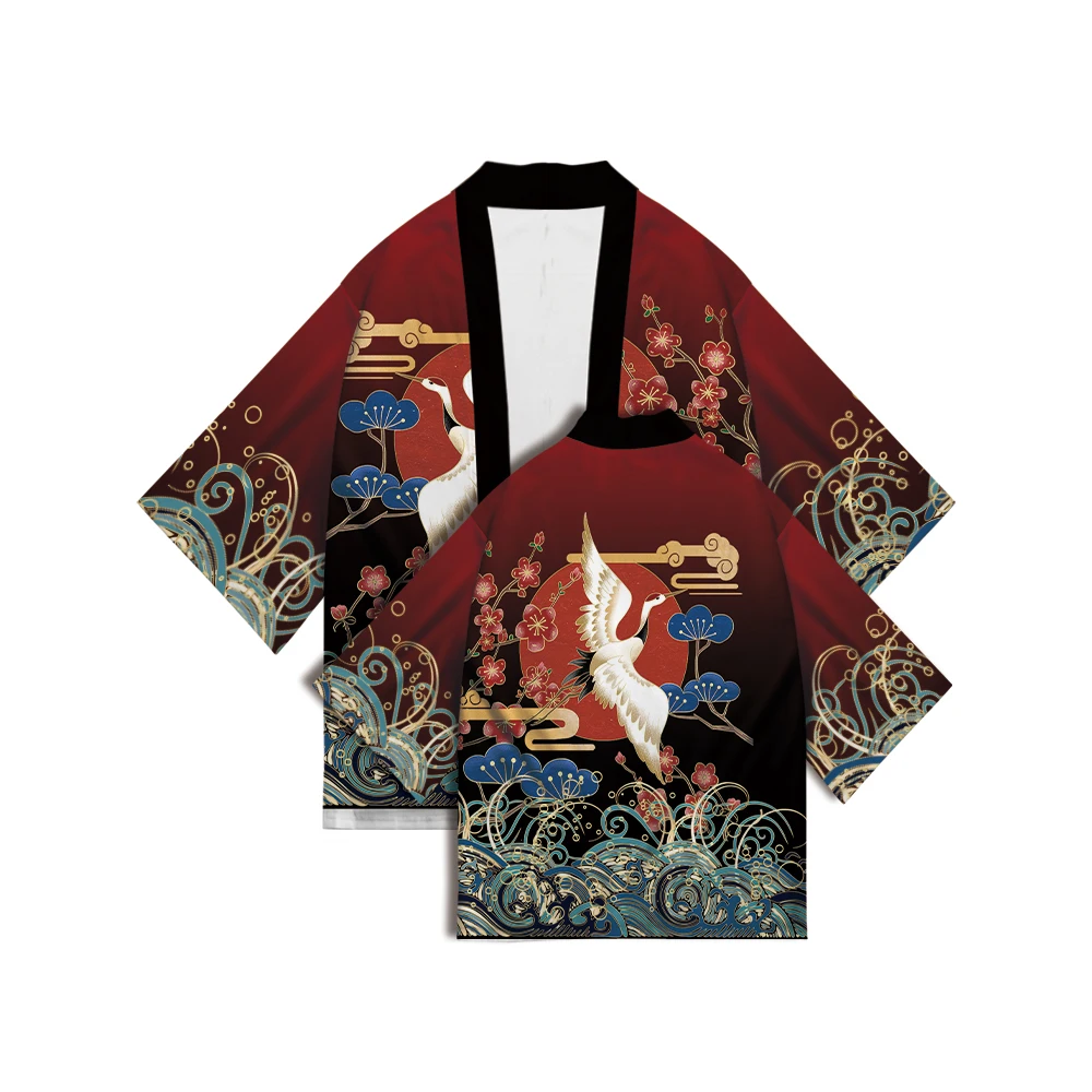 Asian traditional clothing print Japanese kimono men and women loose sleeve Harajuku feather fashion beach cardigan