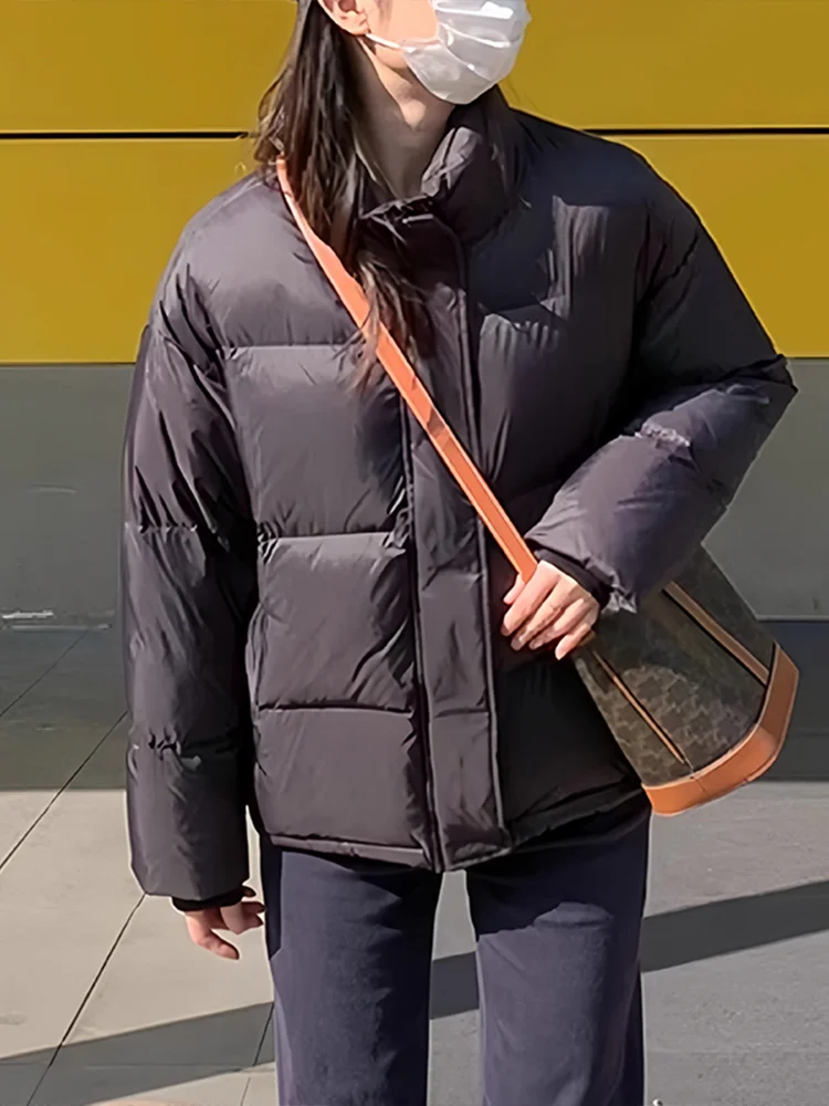 

Fall Winter New Sle Women's Puffer Cotton Jaet Thiened ort Bread Sle Cotton Coat Warm Casual Korean Loose Fit