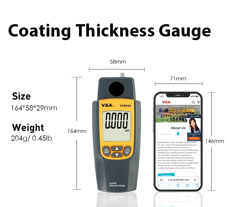 VA8042 Coating Thickness Meter Paint Thickness Gauge Instruments For Testing Equipment Measurement