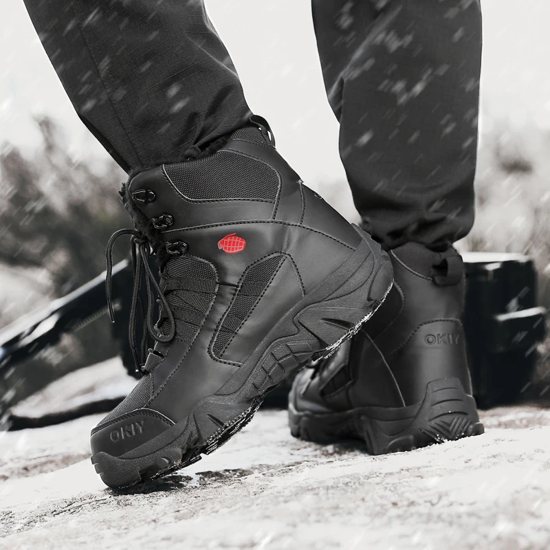 Botas militares de combate antideslizantes para hombre, botines tácticos de piel cálida de talla grande, zapatos de nieve del ejército para motocicleta, Invierno